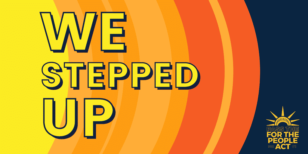 colorful background with text that says we stepped up