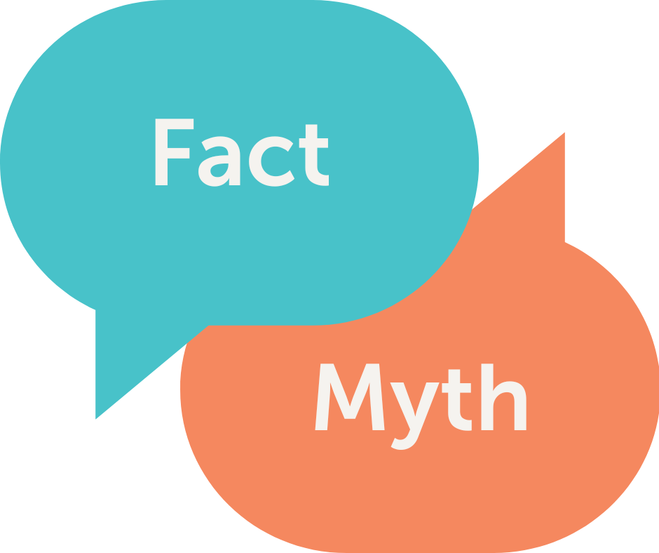 speech bubbles with the word fact and myth