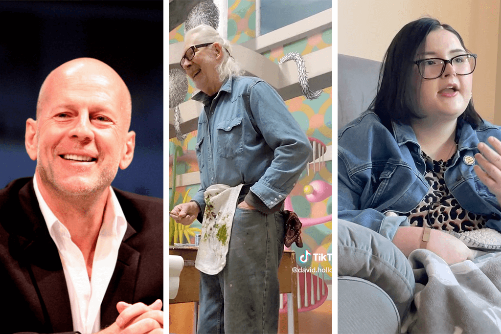 image collage of Bruce Willis, David Hollowell, and Alyssa Fox