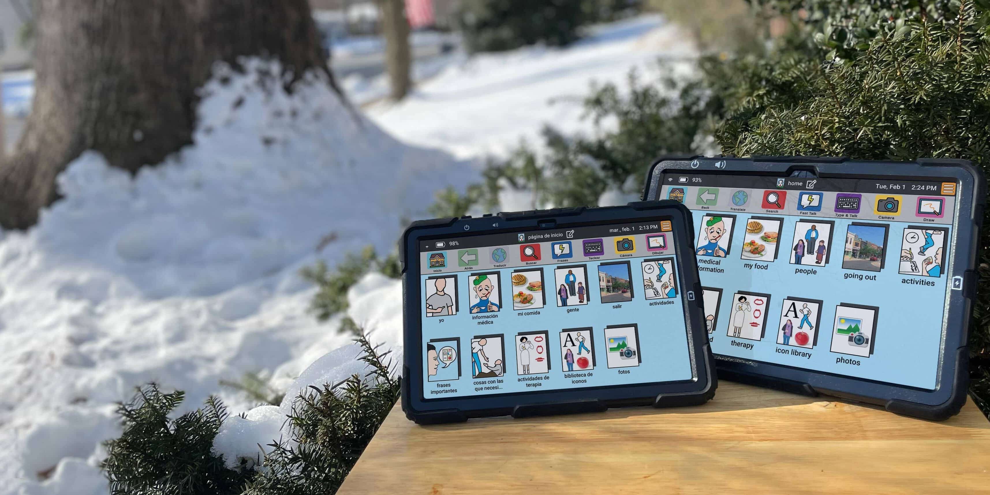 aac devices on table outside near snow
